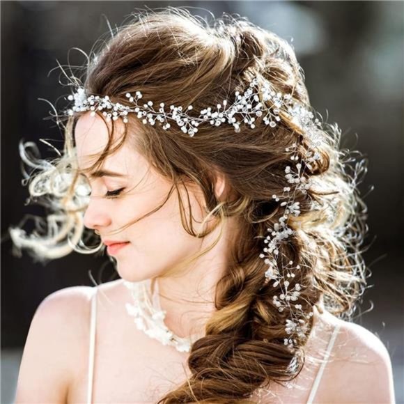 Elegant Crystal Bridal Hair Vine - Extra Long Pearl - Picture 1 of 7